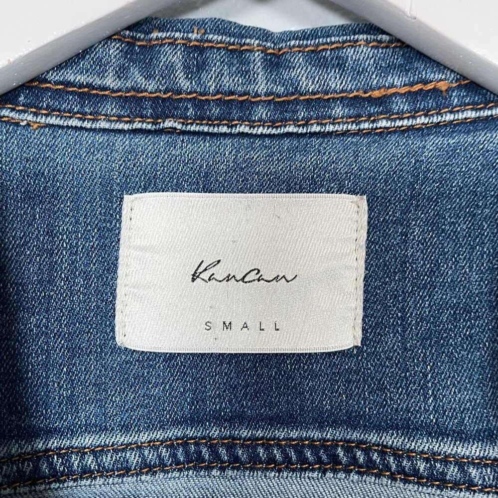 Kancan Women S Blue Denim Cropped Jean Jacket Stretch Western Boho Cowgirlcore - Picture 4 of 8